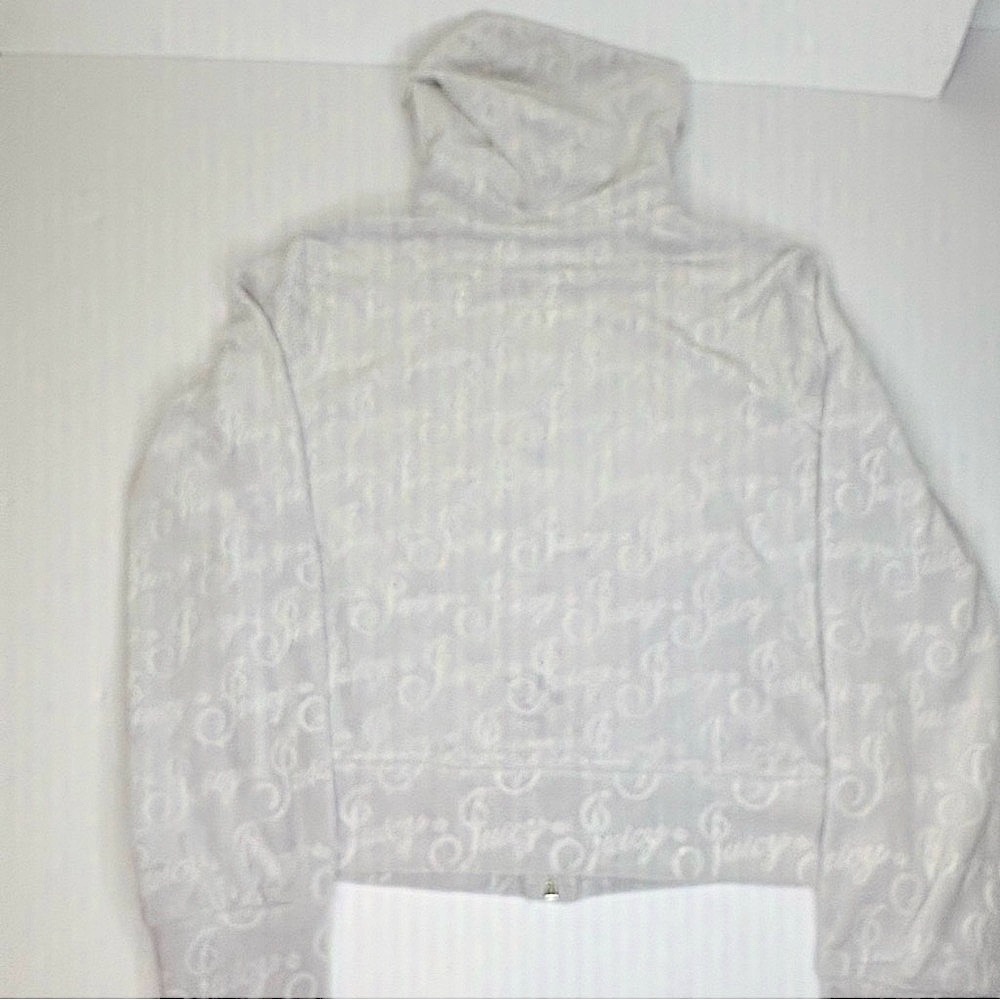 Juicy Couture Full Zip Grey Velour Jacket All Over Juicy&Crown Logo Y2K SzM - Picture 13 of 14